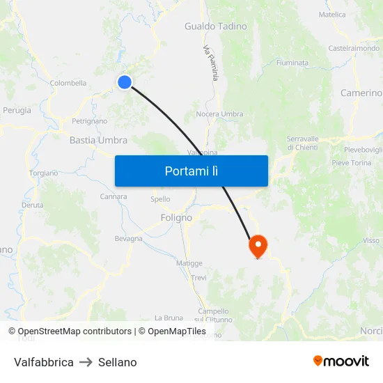Valfabbrica to Sellano map