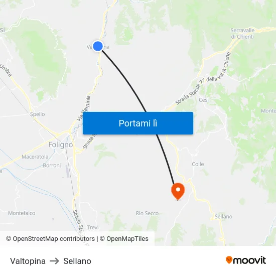 Valtopina to Sellano map