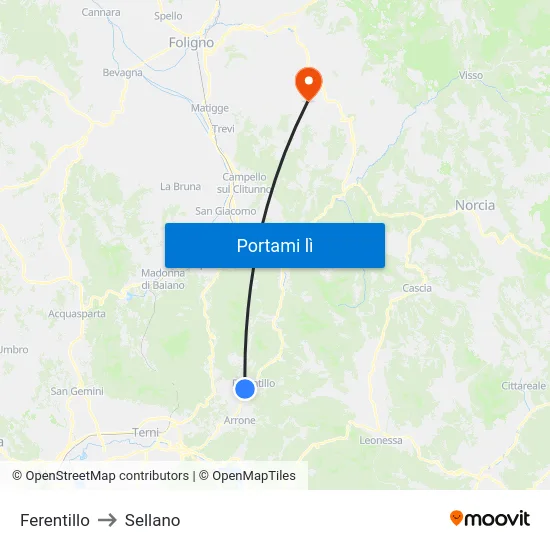Ferentillo to Sellano map