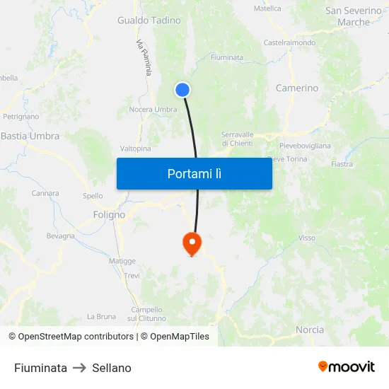 Fiuminata to Sellano map