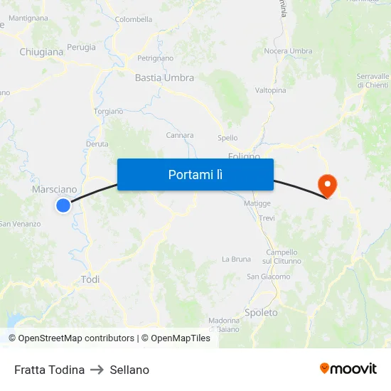 Fratta Todina to Sellano map