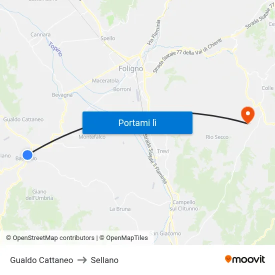 Gualdo Cattaneo to Sellano map