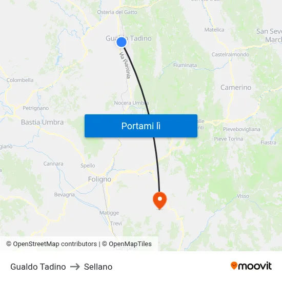 Gualdo Tadino to Sellano map