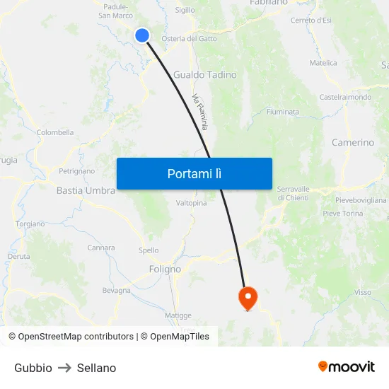 Gubbio to Sellano map