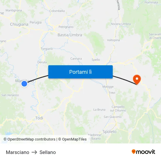 Marsciano to Sellano map