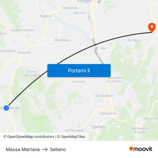 Massa Martana to Sellano map