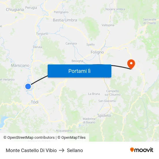 Monte Castello Di Vibio to Sellano map