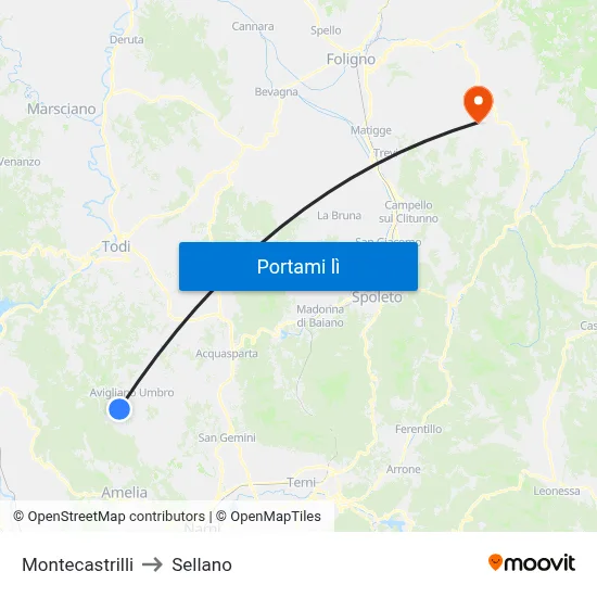 Montecastrilli to Sellano map
