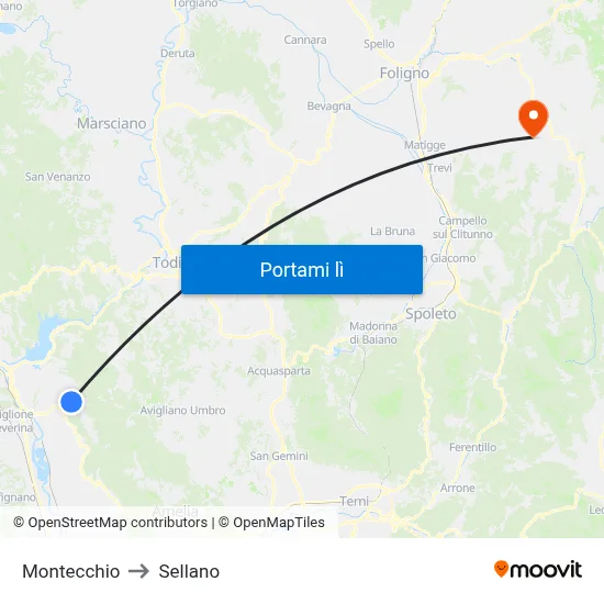 Montecchio to Sellano map
