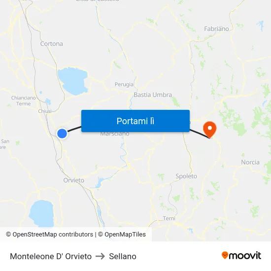 Monteleone D' Orvieto to Sellano map