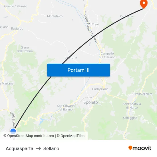 Acquasparta to Sellano map