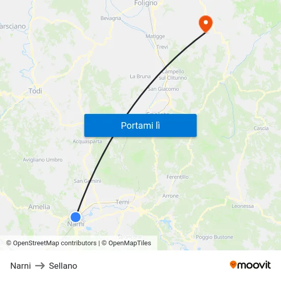 Narni to Sellano map