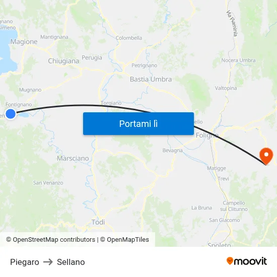 Piegaro to Sellano map