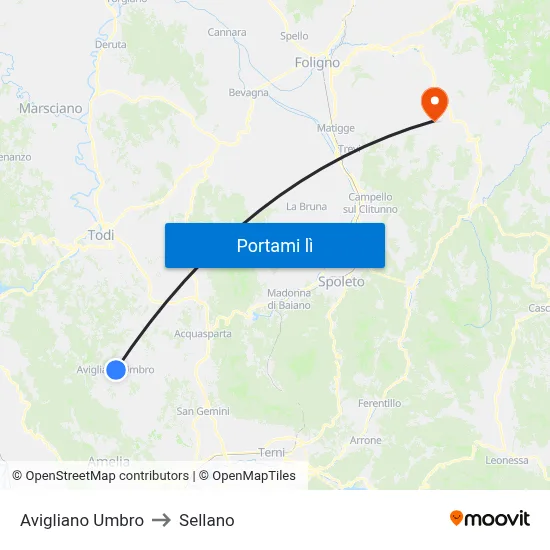 Avigliano Umbro to Sellano map