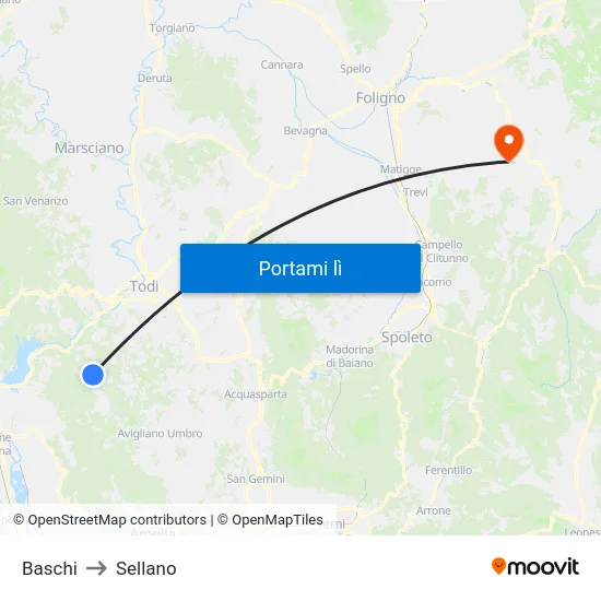Baschi to Sellano map