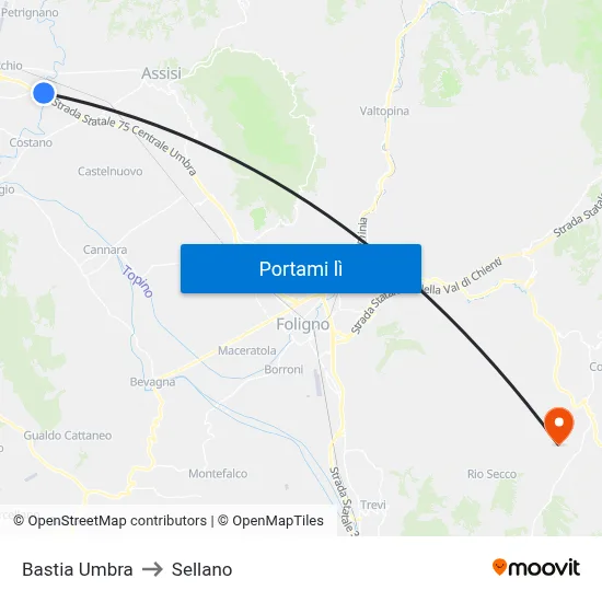 Bastia Umbra to Sellano map