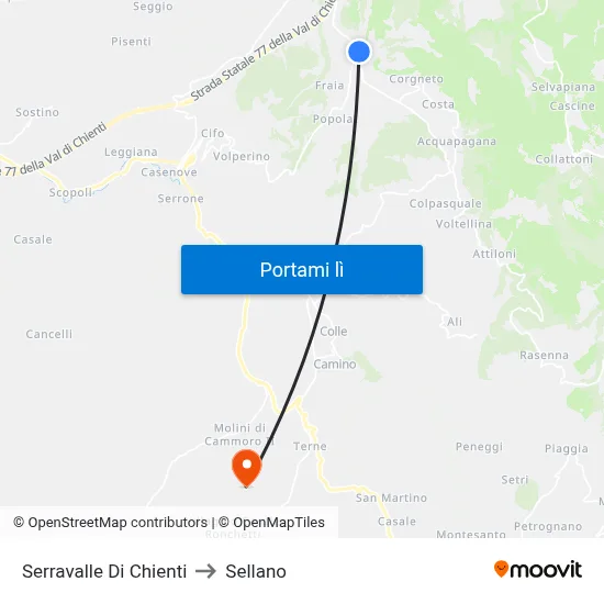 Serravalle Di Chienti to Sellano map