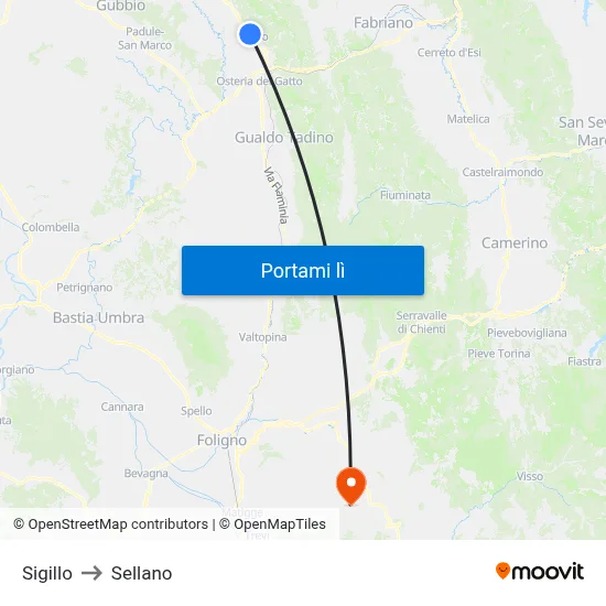 Sigillo to Sellano map