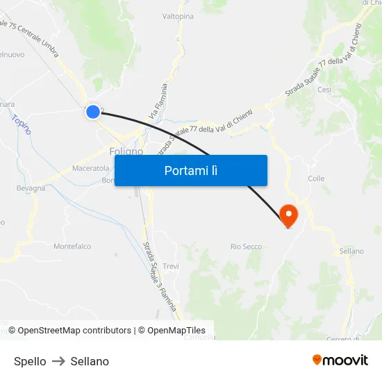 Spello to Sellano map