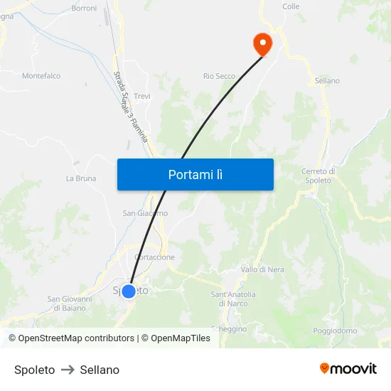 Spoleto to Sellano map
