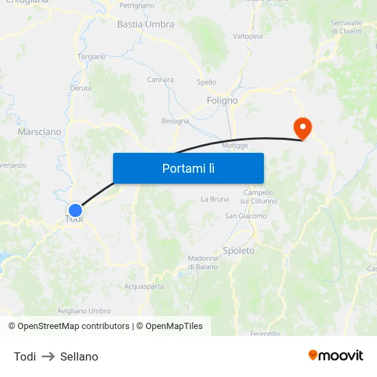 Todi to Sellano map
