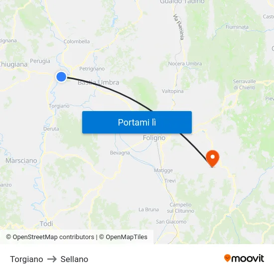 Torgiano to Sellano map