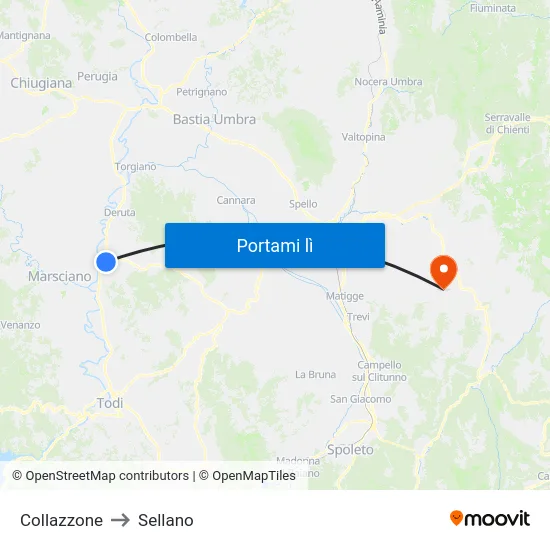 Collazzone to Sellano map
