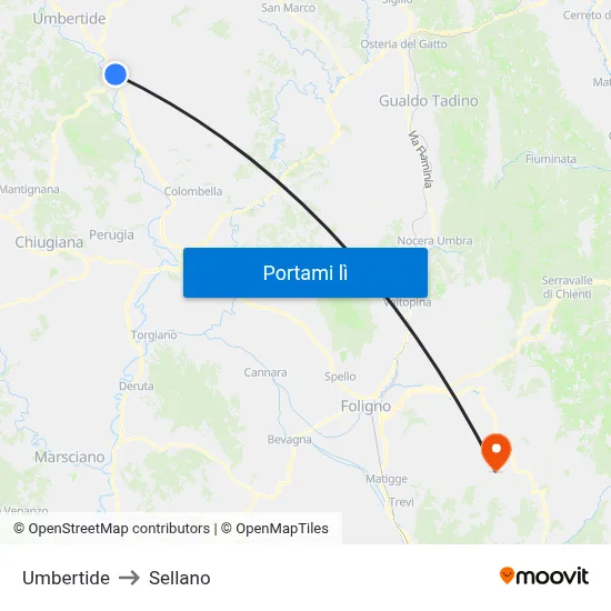 Umbertide to Sellano map