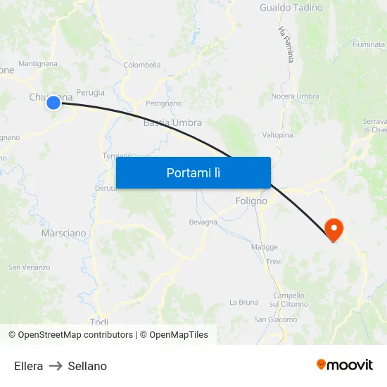 Ellera to Sellano map