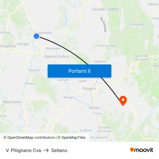 V. Pitignano Cva to Sellano map