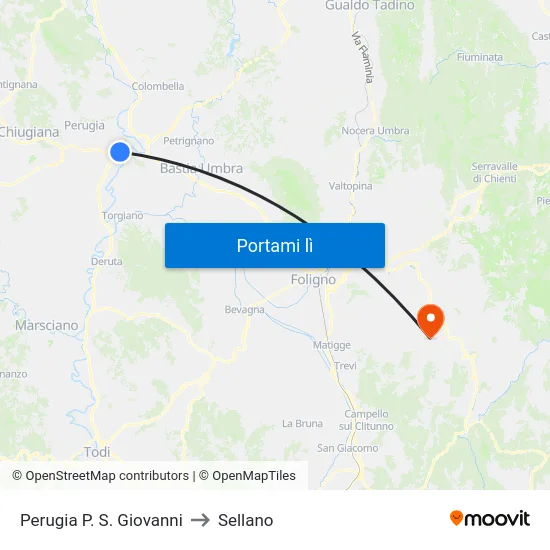 Perugia P. S. Giovanni to Sellano map