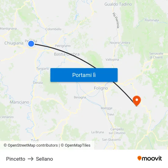 Pincetto to Sellano map