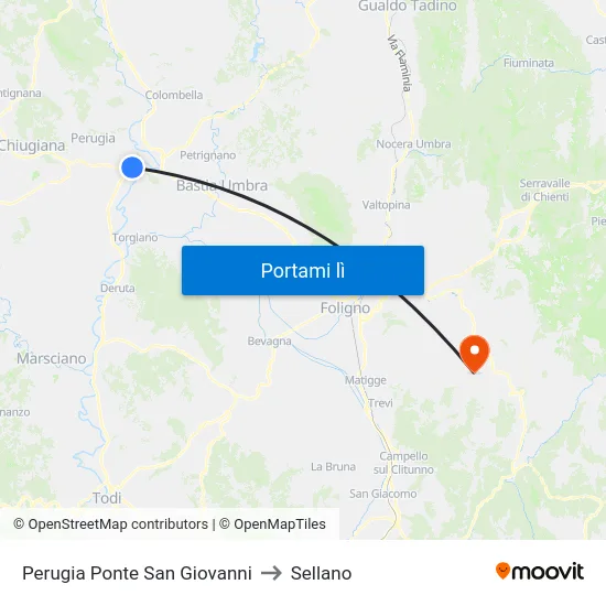 Perugia Ponte San Giovanni to Sellano map