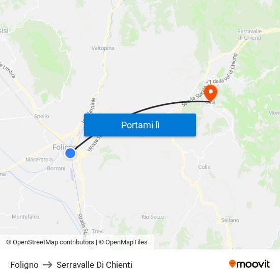 Foligno to Serravalle Di Chienti map