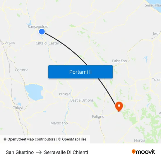 San Giustino to Serravalle Di Chienti map
