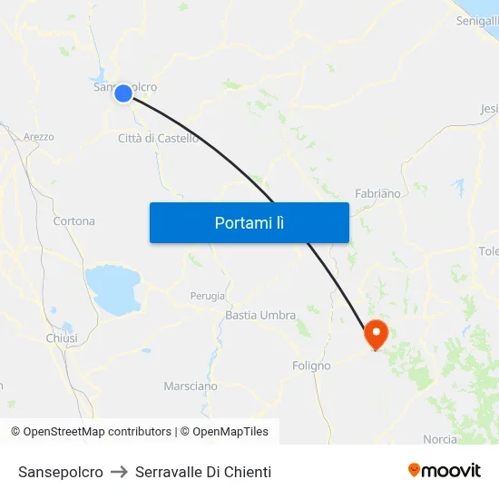 Sansepolcro to Serravalle Di Chienti map