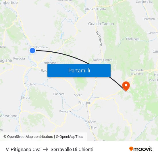 V. Pitignano Cva to Serravalle Di Chienti map