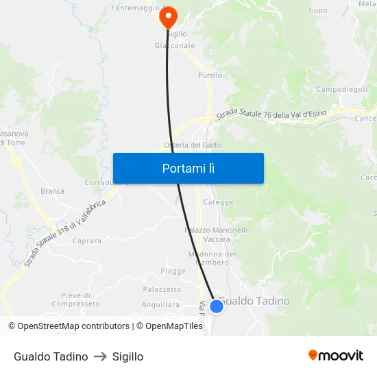 Gualdo Tadino to Sigillo map