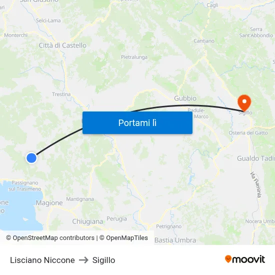 Lisciano Niccone to Sigillo map