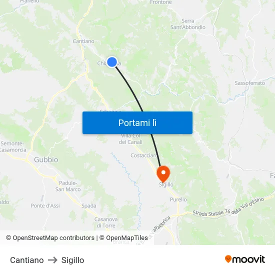 Cantiano to Sigillo map