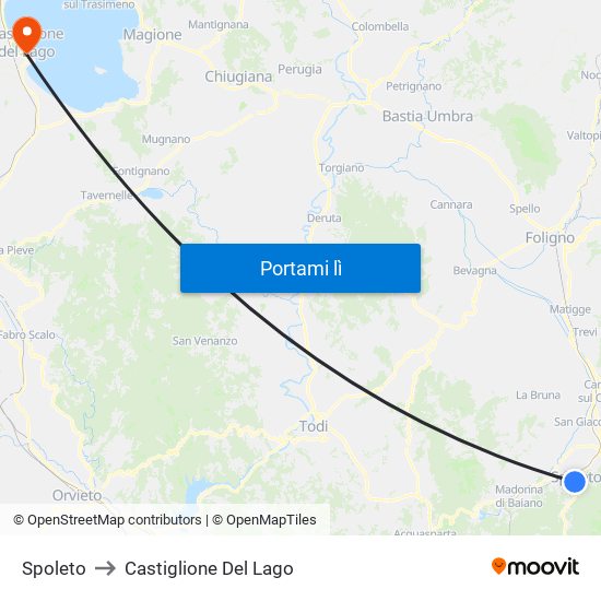 Spoleto to Castiglione Del Lago map