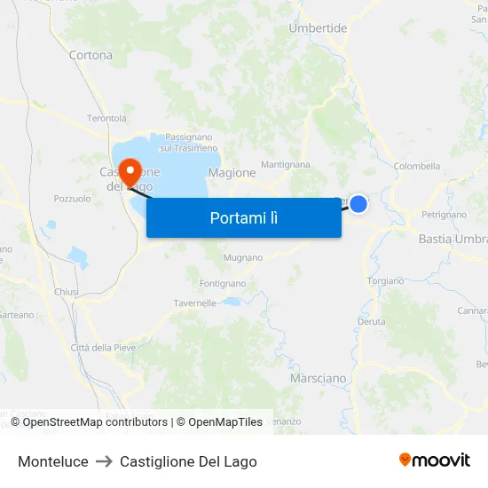 Monteluce to Castiglione Del Lago map