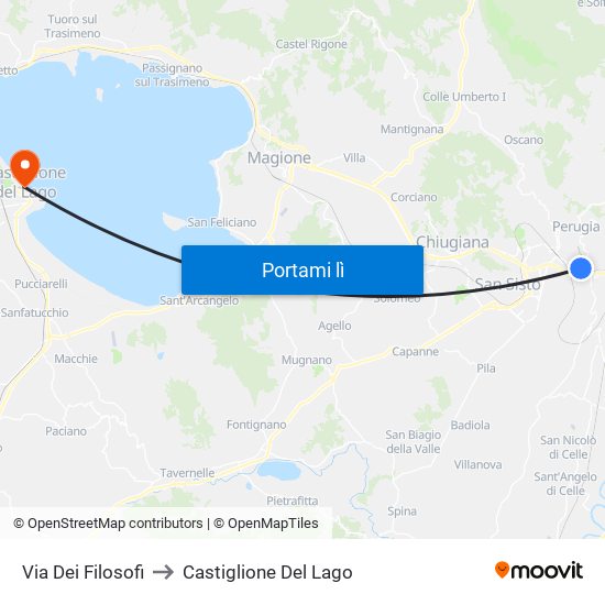 Via Dei Filosofi to Castiglione Del Lago map