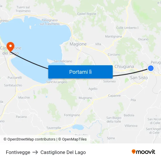 Fontivegge to Castiglione Del Lago map