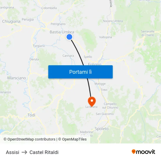 Assisi to Castel Ritaldi map