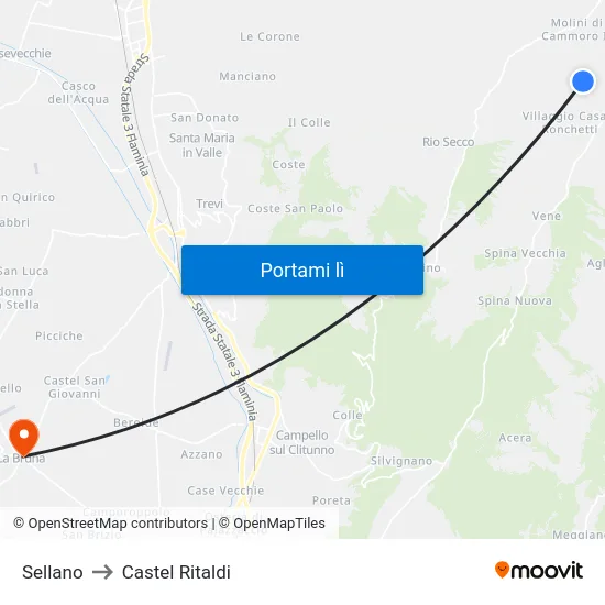 Sellano to Castel Ritaldi map
