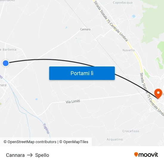 Cannara to Spello map