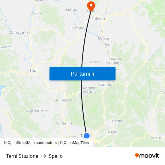 Terni Stazione to Spello map