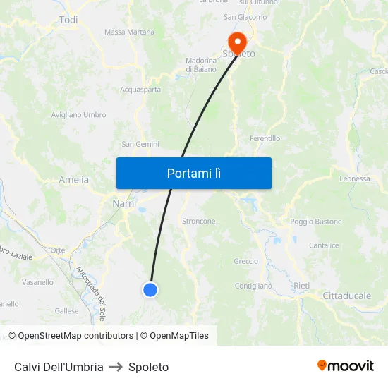 Calvi Dell'Umbria to Spoleto map