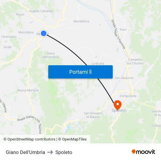 Giano Dell'Umbria to Spoleto map